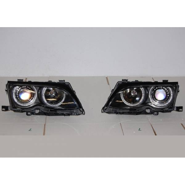 Set Of Headlamps Angel Eyes BMW E46 2002-2005, 4 Doors, Black – Urban Racing