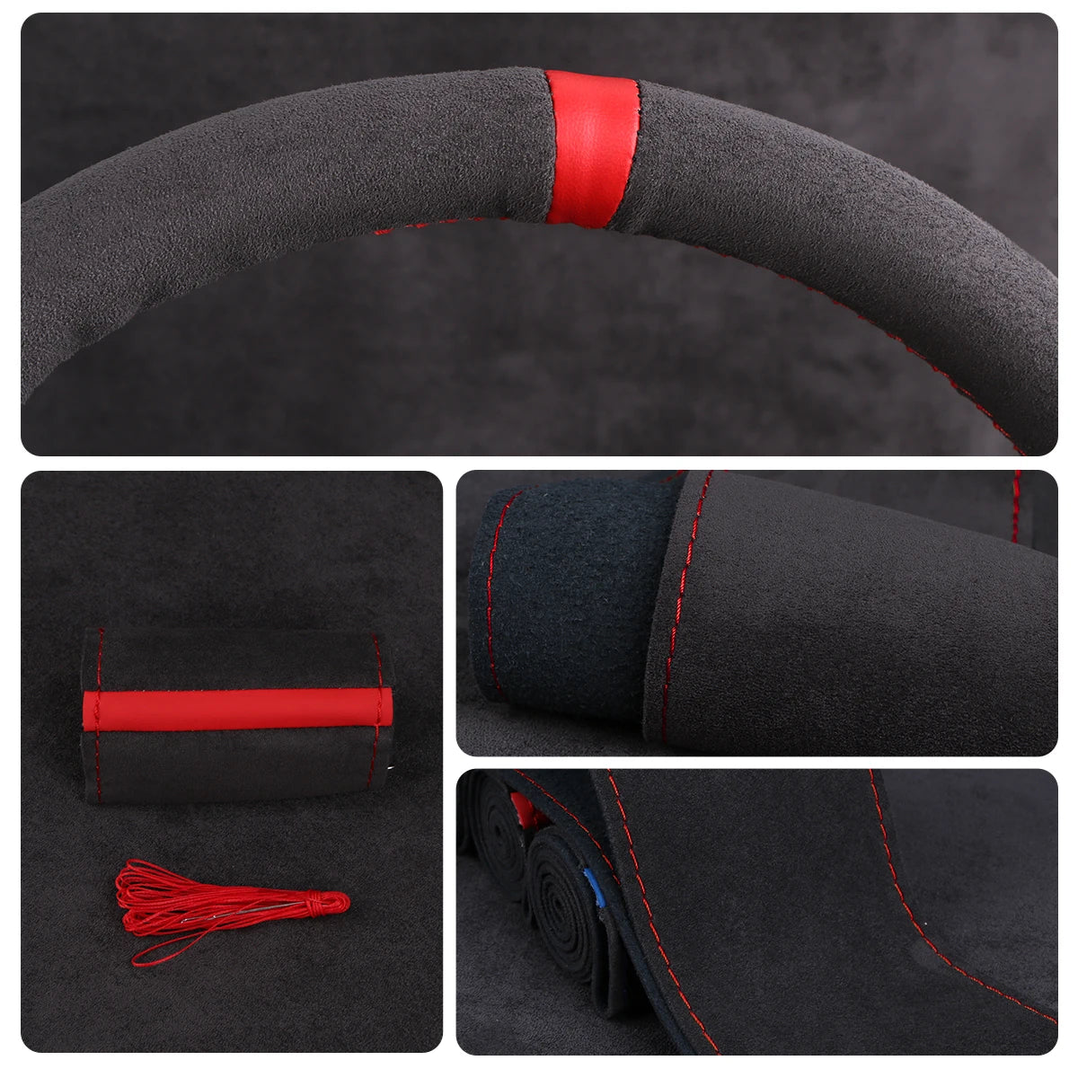 Universal Suede Car Steering Wheel Cover, Hand Sewing, Soft Leather Braiding Cover for Auto Steering Wheel, Non-Slip Ventilation