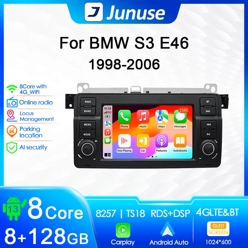 Junuse Car Multimedia Player  For 3 Series BMW E46 M3 318/320/325/330/335 1998-2005 7" Android 13 GPS Radio CarPlay Navigation