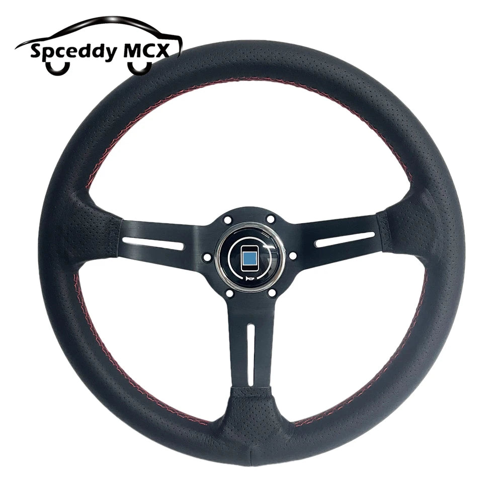 Universal 13inch 325mm Aluminum Spoke Leather Auto Racing Steering Wheel Deep Corn Drifting Sport Steering Wheel Red Line