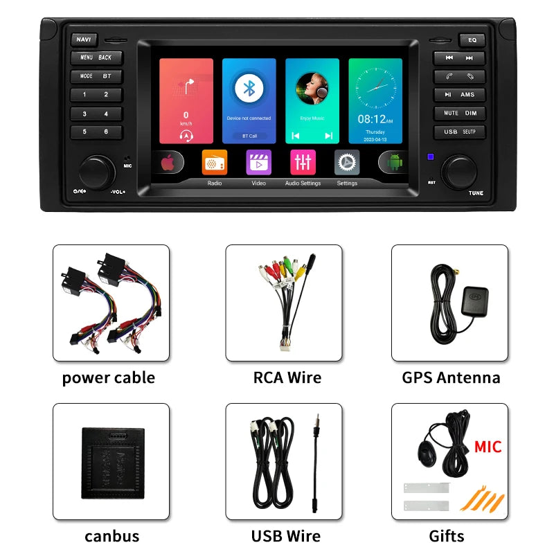 For BMW X5 E53 E39 E38 1996-2004 Car Radio Multimedia Player 7-inch Android 12 Carplay GPS Navigation RDS FM Stereo Audio