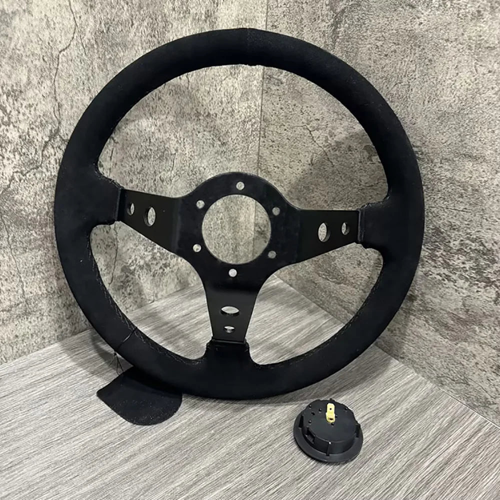 JDM Universal 350mm 14 inches deep dish rose embroidery craftsmanship style unique suede car steering wheel game steering wheel