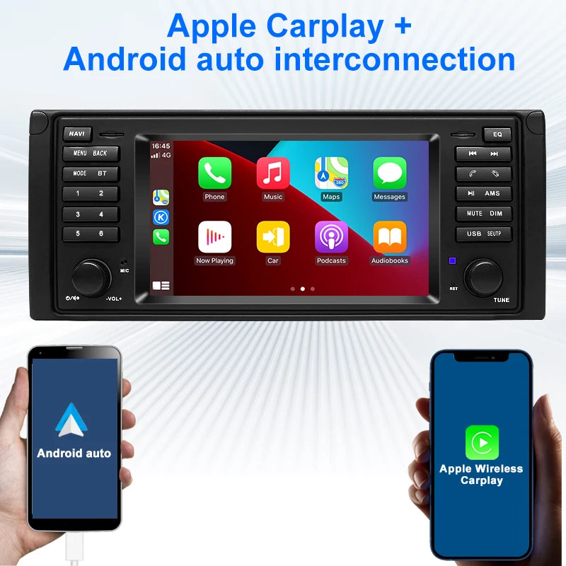 For BMW X5 E53 E39 E38 1996-2004 Car Radio Multimedia Player 7-inch Android 12 Carplay GPS Navigation RDS FM Stereo Audio