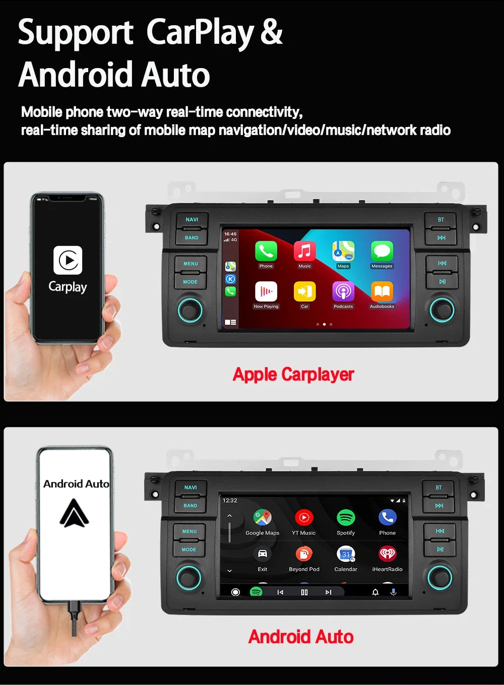 Junuse Car Multimedia Player  For 3 Series BMW E46 M3 318/320/325/330/335 1998-2005 7" Android 13 GPS Radio CarPlay Navigation