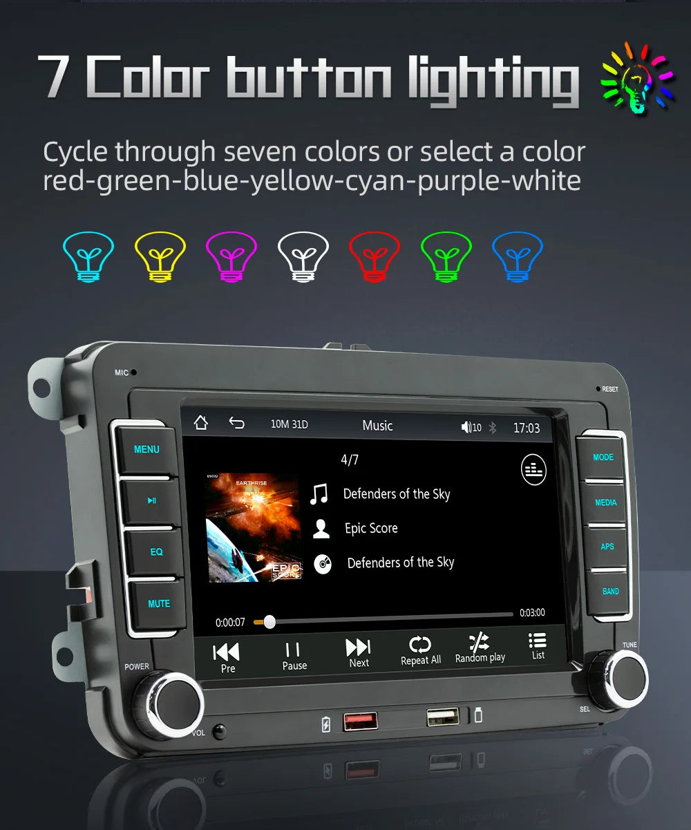 7" 2 Din HD Car Media Video RDS Airplay Car Radio Wireless CarPlay Android Auto Stereo Audio For VW/Seat/Skoda/Passat/Golf/Polo