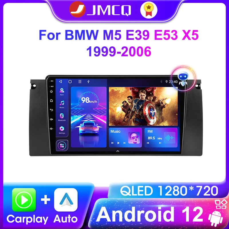 JMCQ Carplay 2din Android 12 Car Radio Multimedia Video Player Navigation GPS For BMW M5 E39 E53 X5 1999-2006 4G+WIFI Head Unit