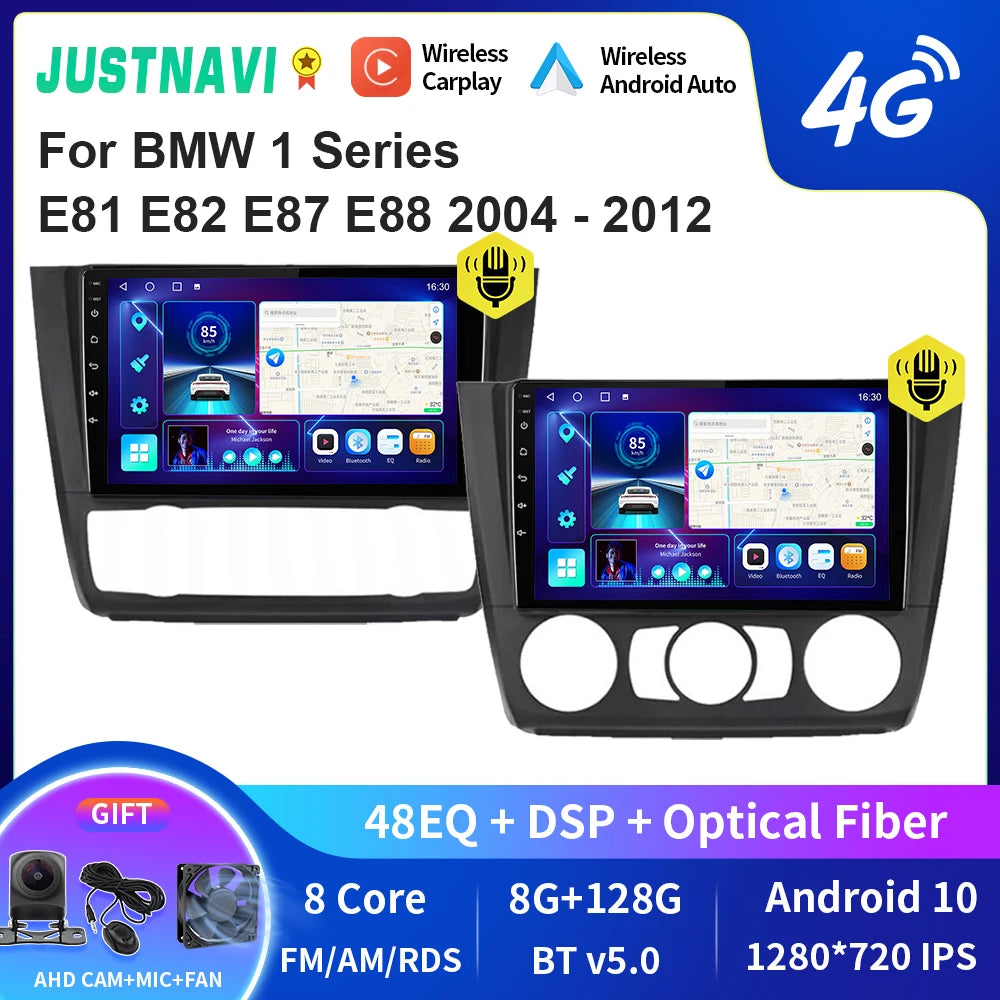 JUSTNAVI QT10 Android Auto Radio For BMW 1 Series E81 E82 E87 E88 2004 - 2012 CarPlay GPS Car Multimedia Player Stereo DSP 2 Din