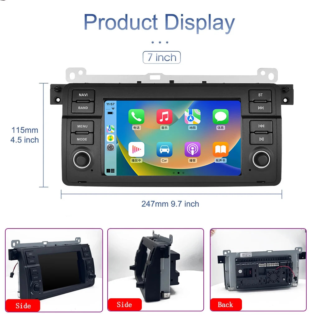 Junuse Car Multimedia Player  For 3 Series BMW E46 M3 318/320/325/330/335 1998-2005 7" Android 13 GPS Radio CarPlay Navigation