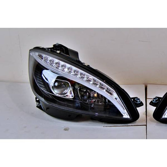 Set Of Headlamps Day Light Mercedes W204 2007-2010 Black Flashing Led